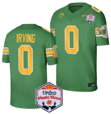 Bucky Irving Jersey #0 Oregon Ducks Fiesta Bowl Patch 2024 Football Playoff Green 8 Bucky Irving Jersey #0 Oregon Ducks Fiesta Bowl Patch 2024 Football Playoff Green