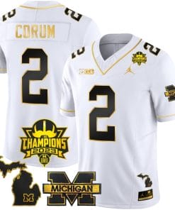 Blake Corum Jersey #2 Michigan Wolverines 2023 Big Ten Champions Patch Stitched White Gold