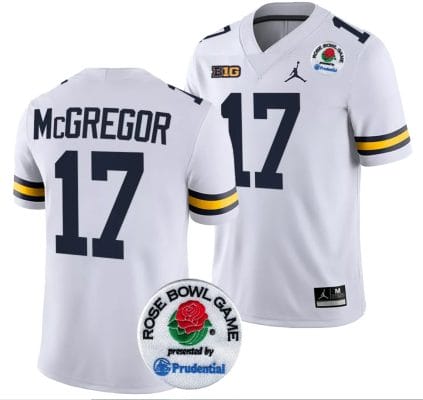 Braiden McGregor Jersey #17 Michigan Wolverines Rose Bowl Game 2024 Patch College Football Playoff White