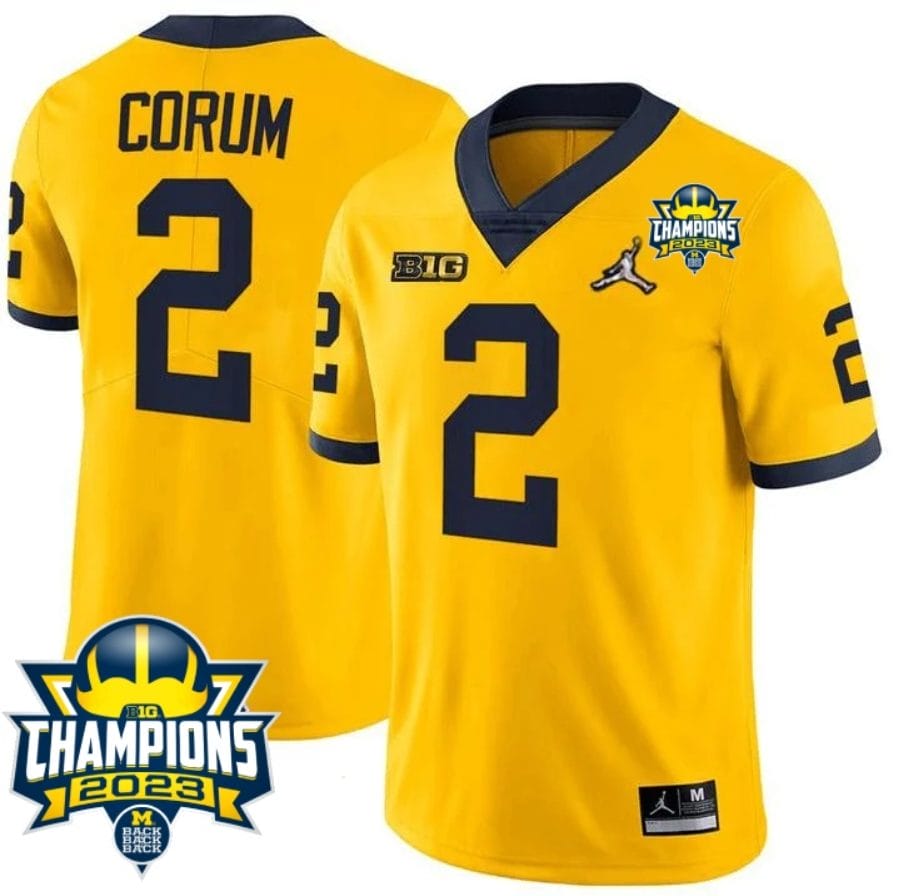 Blake Corum Jersey #2 Michigan Wolverines 2023 Big Ten Champions Patch Stitched Maize 1 Blake Corum Jersey #2 Michigan Wolverines 2023 Big Ten Champions Patch Stitched Maize