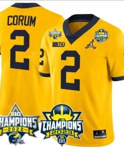 Blake Corum Jersey #2 Michigan Wolverines 2023 Big Ten Back to Back Champions Patch Stitched Maize