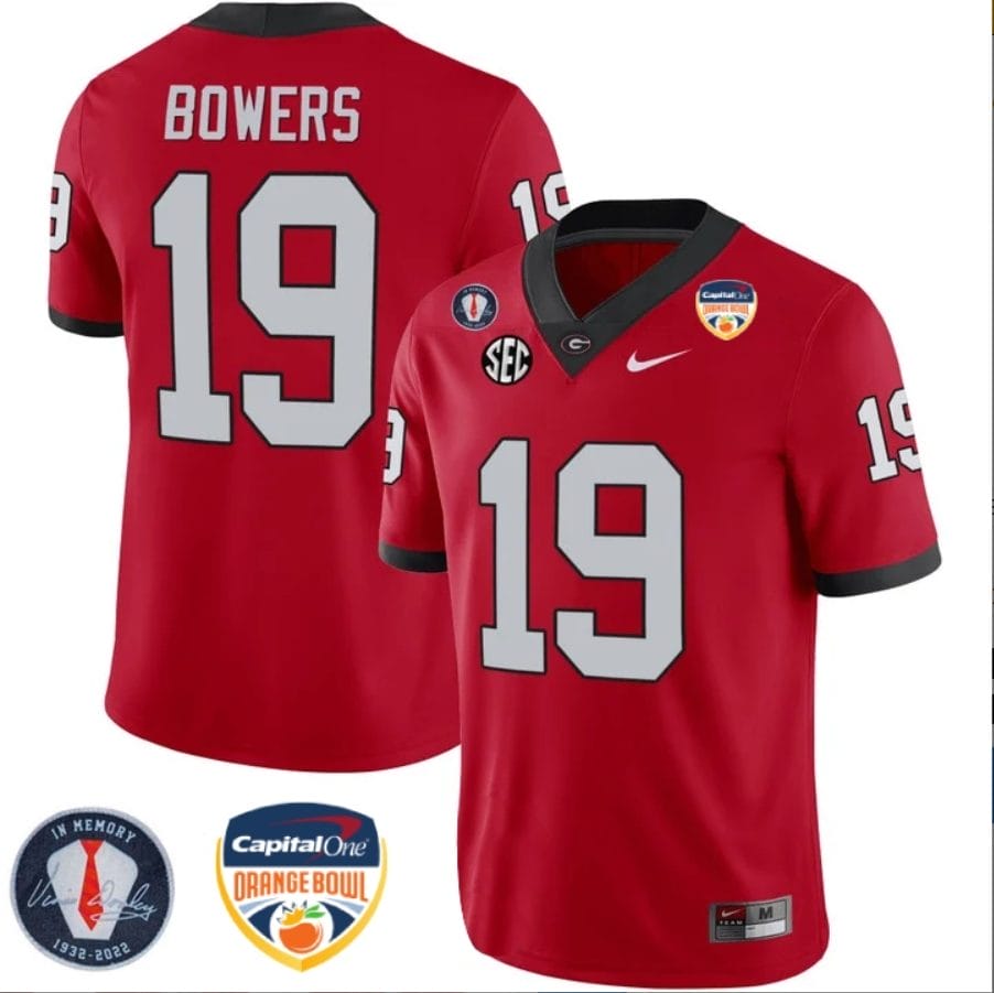 Brock Bowers Jersey #19 Georgia Bulldogs Orange Bowl Patch Football Stitched Red 1 Brock Bowers Jersey #19 Georgia Bulldogs Orange Bowl Patch Football Stitched Red