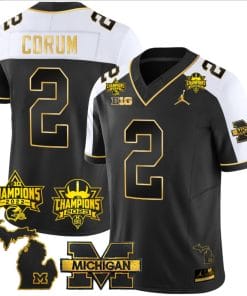 Blake Corum Jersey #2 Michigan Wolverines 2023 Big Ten Back to Back Champions Patch Stitched Gold Alternate