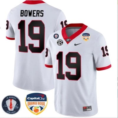 Brock Bowers Jersey #19 Georgia Bulldogs Orange Bowl Patch Football Stitched White 8 Brock Bowers Jersey #19 Georgia Bulldogs Orange Bowl Patch Football Stitched White