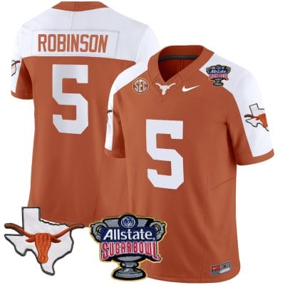 Bijan Robinson Jersey #5 Texas Longhorns Sugar Bowl Patch Vapor Football Texas Orange Alternate 8 Bijan Robinson Jersey #5 Texas Longhorns Sugar Bowl Patch Vapor Football Texas Orange Alternate