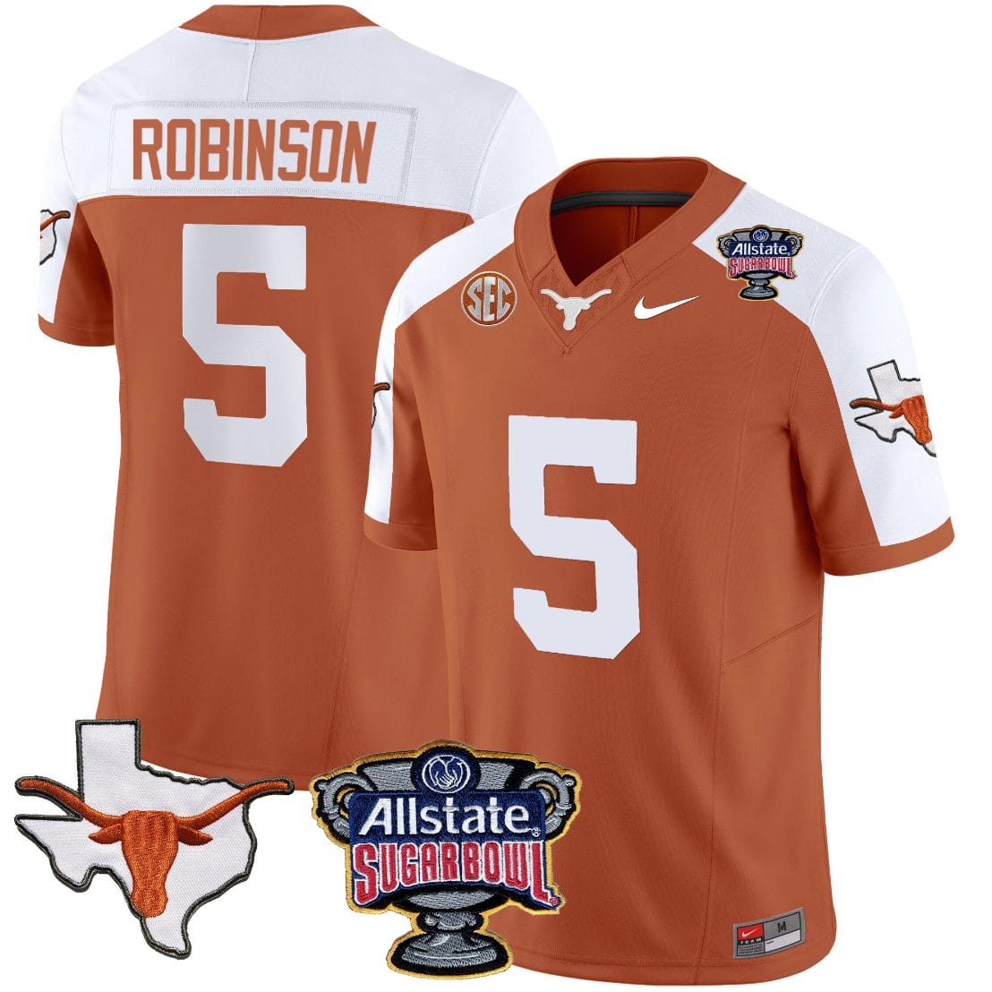 Bijan Robinson Jersey #5 Texas Longhorns Sugar Bowl Patch Vapor Football Texas Orange Alternate 1 Bijan Robinson Jersey #5 Texas Longhorns Sugar Bowl Patch Vapor Football Texas Orange Alternate