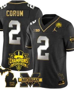 Blake Corum Jersey #2 Michigan Wolverines 2023 Big Ten Champions Patch Stitched Black Limited
