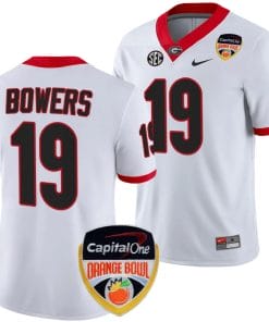 Brock Bowers Jersey #19 Georgia Bulldogs Orange Bowl Patch 2023 College Football White
