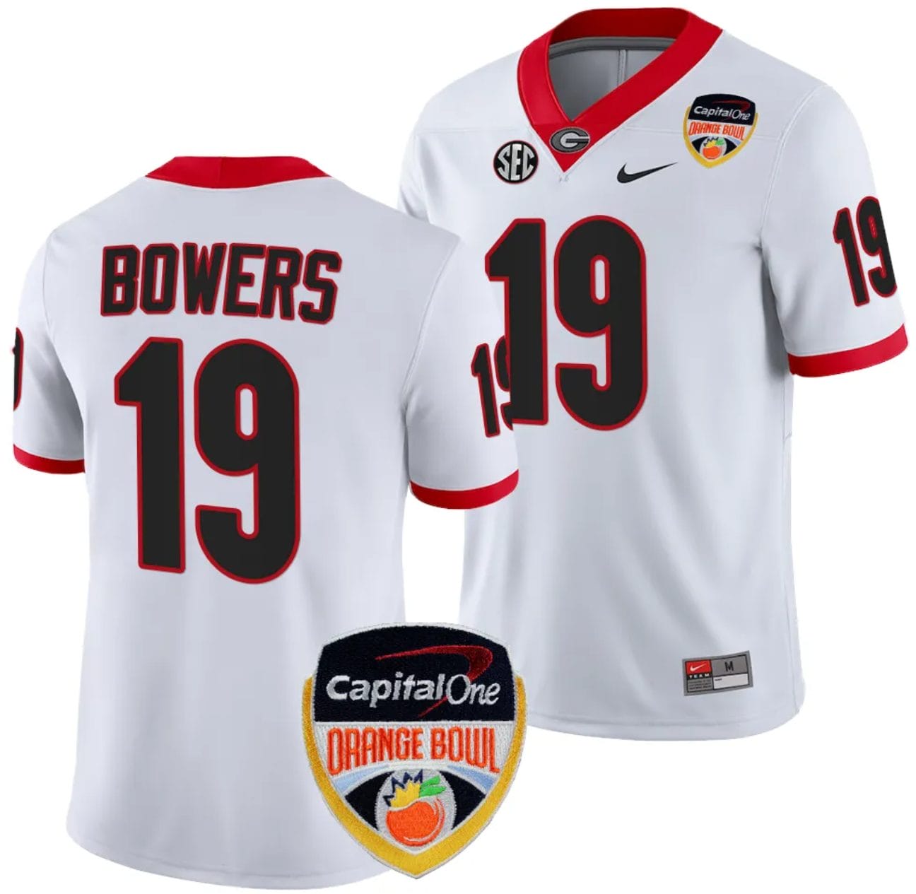 Brock Bowers Jersey #19 Georgia Bulldogs Orange Bowl Patch 2023 College Football White 1 Brock Bowers Jersey #19 Georgia Bulldogs Orange Bowl Patch 2023 College Football White