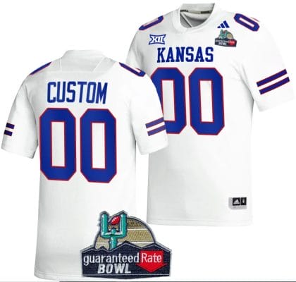 Custom Kansas Jayhawks Jersey Name and Number 2023 Guaranteed Rate Bowl Champs Football White