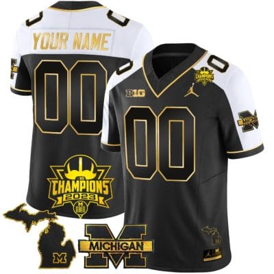 Custom Michigan Wolverines Jersey Name and Number 2023 Big Ten Champions Patch Gold Alternate 8 Custom Michigan Wolverines Jersey Name and Number 2023 Big Ten Champions Patch Gold Alternate
