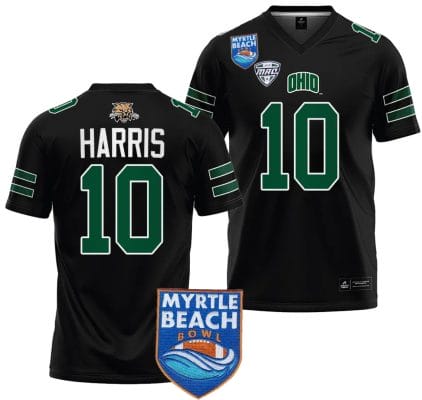 CJ Harris Jersey #10 Ohio Bobcats 2023 Myrtle Beach Bowl Patch College Football Black 8 CJ Harris Jersey #10 Ohio Bobcats 2023 Myrtle Beach Bowl Patch College Football Black