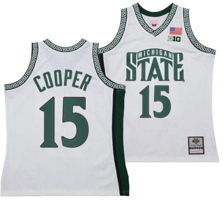 Carson Cooper Jersey #15 Michigan State Spartans 125th Basketball Anniversary 1999 Throwback White 6 Carson Cooper Jersey #15 Michigan State Spartans 125th Basketball Anniversary 1999 Throwback White