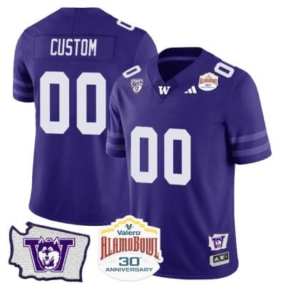 Custom Washington Huskies Jersey Name and Number Alamo Bowl Patch Football Purple