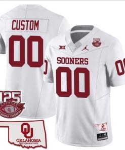 Custom Oklahoma Sooners Jersey Name and Number 125th Season Patch Football White