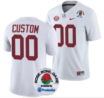 Custom Alabama Crimson Tide Jersey Name and Number Rose Bowl Game 2024 Patch College Football Playoff White