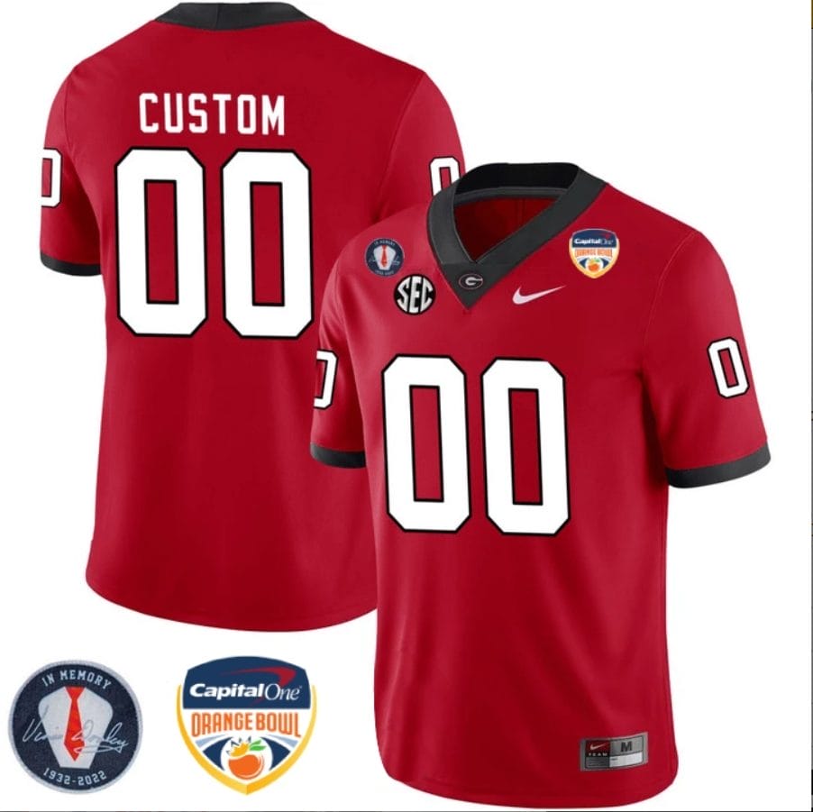 Custom Georgia Bulldogs Jersey Name and Number Orange Bowl Patch Football Red 1 Custom Georgia Bulldogs Jersey Name and Number Orange Bowl Patch Football Red