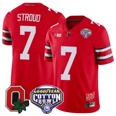 CJ Stroud Jersey #7 Ohio State Buckeyes Good Year Cotton Bowl Patch Football Scarlet 8 CJ Stroud Jersey #7 Ohio State Buckeyes Good Year Cotton Bowl Patch Football Scarlet