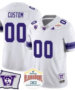 Custom Washington Huskies Jersey Name and Number Alamo Bowl Patch Football White