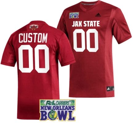 Custom Jacksonville State Gamecocks Jersey Name and Number 2023 New Orleans Bowl Patch Football Red 8 Custom Jacksonville State Gamecocks Jersey Name and Number 2023 New Orleans Bowl Patch Football Red