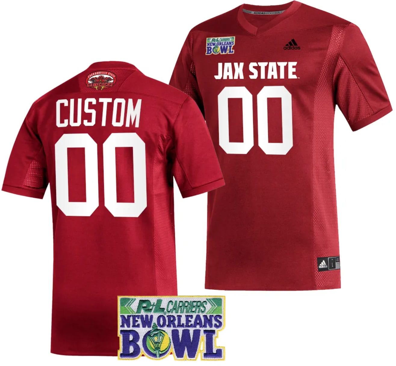 Custom Jacksonville State Gamecocks Jersey Name and Number 2023 New Orleans Bowl Patch Football Red 1 Custom Jacksonville State Gamecocks Jersey Name and Number 2023 New Orleans Bowl Patch Football Red