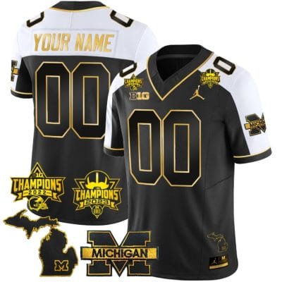 Custom Michigan Wolverines Jersey Name and Number 2023 Big Ten Back to Back Champions Patch Gold Alternate 8 Custom Michigan Wolverines Jersey Name and Number 2023 Big Ten Back to Back Champions Patch Gold Alternate