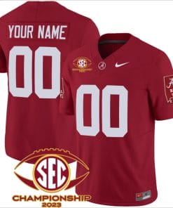 Custom Alabama Crimson Jersey Name and Number SEC Championship 2023 Patch Basic Football Crimson