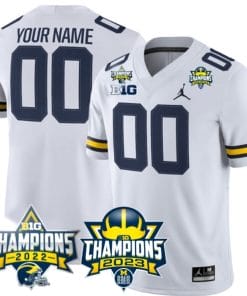 Custom Michigan Wolverines Jersey Name and Number 2023 Big Ten Back to Back Champions Patch White