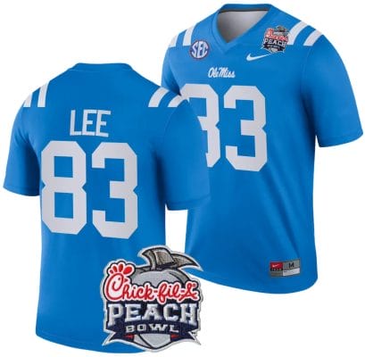 Cayden Lee Jersey #83 Ole Miss Rebels Peach Bowl Patch 2024 College Football Blue 8 Cayden Lee Jersey #83 Ole Miss Rebels Peach Bowl Patch 2024 College Football Blue