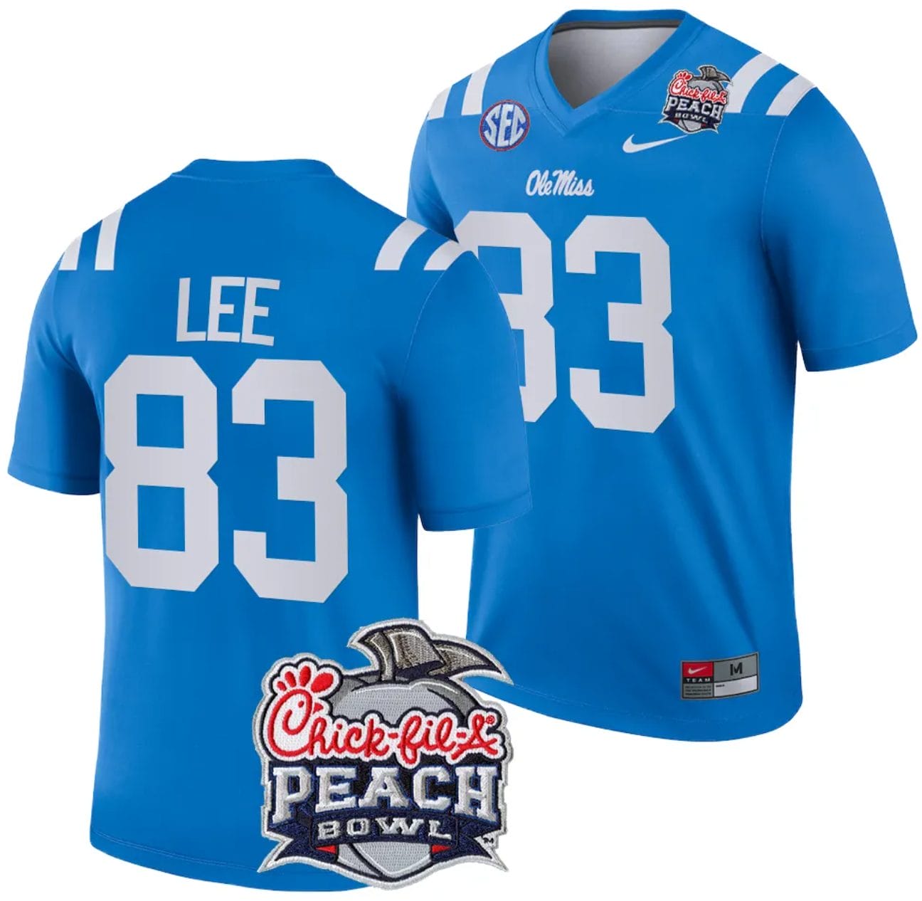 Cayden Lee Jersey #83 Ole Miss Rebels Peach Bowl Patch 2024 College Football Blue 1 Cayden Lee Jersey #83 Ole Miss Rebels Peach Bowl Patch 2024 College Football Blue