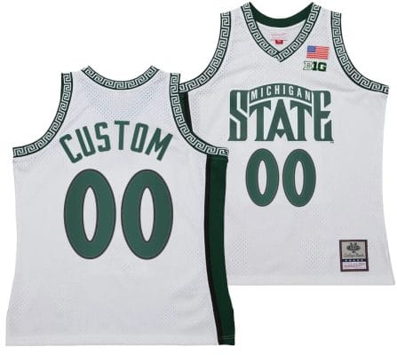 Custom Michigan State Spartans Jersey Name and Number 125th Basketball Anniversary 1999 Throwback White 6 Custom Michigan State Spartans Jersey Name and Number 125th Basketball Anniversary 1999 Throwback White