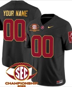 Custom Alabama Crimson Jersey Name and Number SEC Championship 2023 Patch Gold Football Black