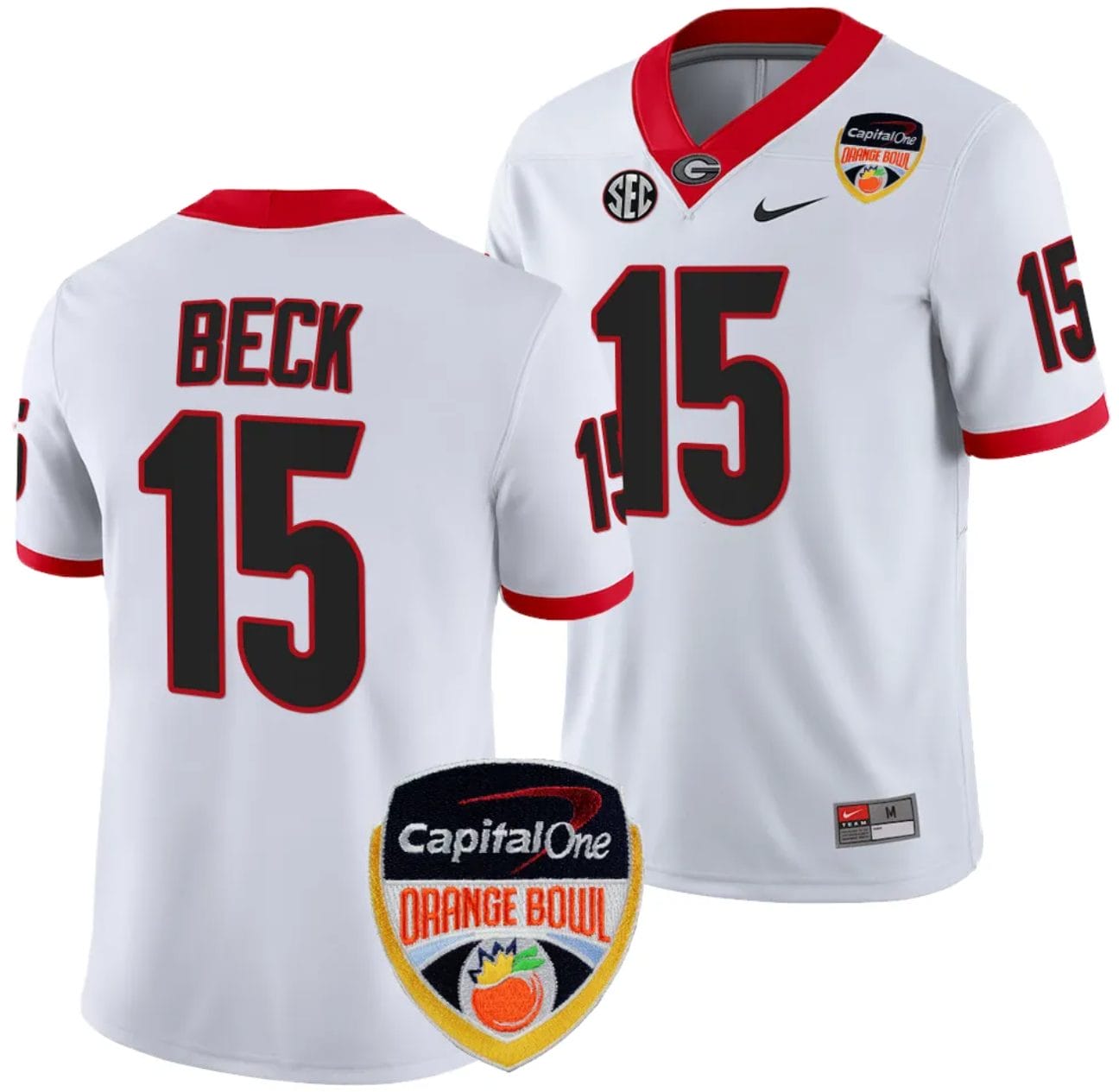 Carson Beck Jersey #15 Georgia Bulldogs Orange Bowl Patch 2023 College Football White 1 Carson Beck Jersey #15 Georgia Bulldogs Orange Bowl Patch 2023 College Football White