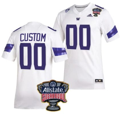 Custom Washington Huskies Jersey Name and Number Allstate Sugar Bowl Patch 2024 College Football White 8 Custom Washington Huskies Jersey Name and Number Allstate Sugar Bowl Patch 2024 College Football White