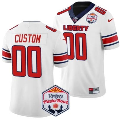 Custom Liberty Flames Jersey Name and Number Fiesta Bowl Patch 2024 Football White 8 Custom Liberty Flames Jersey Name and Number Fiesta Bowl Patch 2024 Football White