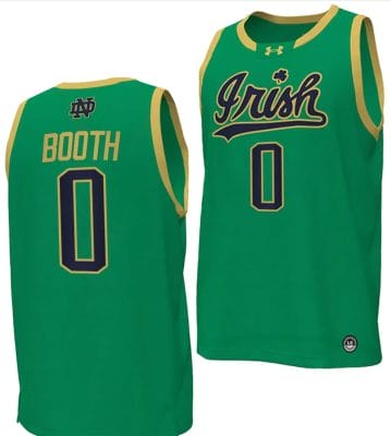 Carey Booth Jersey #0 Notre Dame Fighting Irish Basketball uniform Green 8 Carey Booth Jersey #0 Notre Dame Fighting Irish Basketball uniform Green