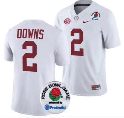 Caleb Downs Jersey #2 Alabama Crimson Tide Rose Bowl Game 2024 Patch College Football Playoff White 8 Caleb Downs Jersey #2 Alabama Crimson Tide Rose Bowl Game 2024 Patch College Football Playoff White