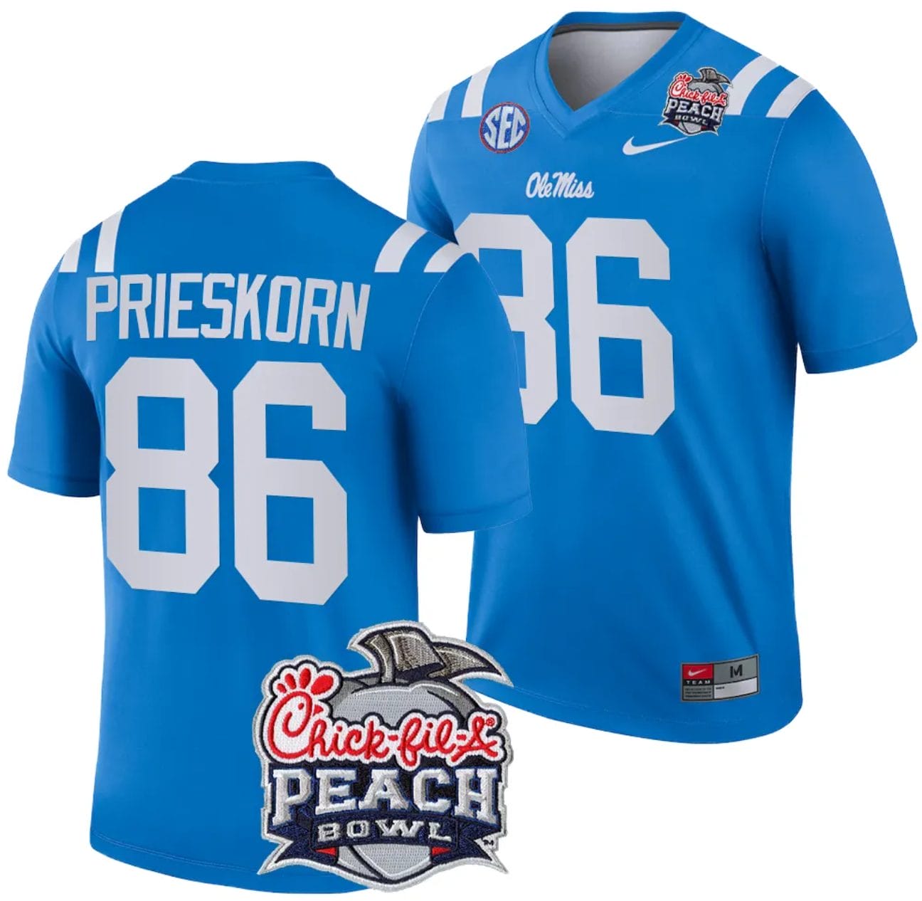 Caden Prieskorn Jersey #86 Ole Miss Rebels Peach Bowl Patch 2024 College Football Blue 1 Caden Prieskorn Jersey #86 Ole Miss Rebels Peach Bowl Patch 2024 College Football Blue