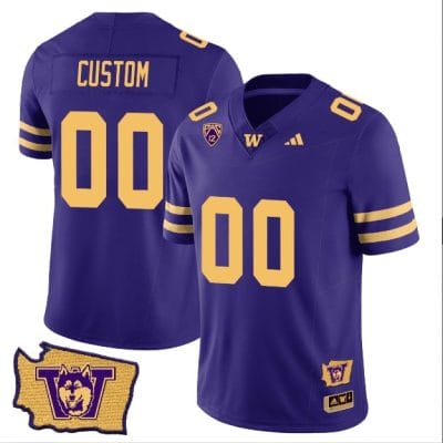 Custom Washington Huskies Jersey Name and Number Washington Map Patch Football Purple Gold 8 Custom Washington Huskies Jersey Name and Number Washington Map Patch Football Purple Gold