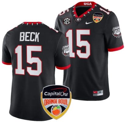 Carson Beck Jersey #15 Georgia Bulldogs Orange Bowl Patch 2023 College Football Black 8 Carson Beck Jersey #15 Georgia Bulldogs Orange Bowl Patch 2023 College Football Black