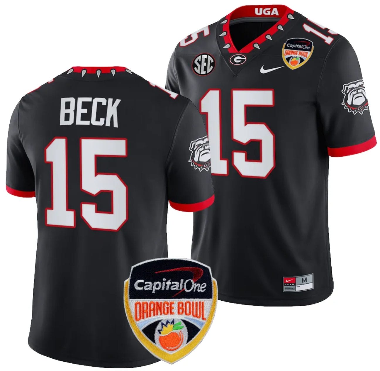 Carson Beck Jersey #15 Georgia Bulldogs Orange Bowl Patch 2023 College Football Black 1 Carson Beck Jersey #15 Georgia Bulldogs Orange Bowl Patch 2023 College Football Black