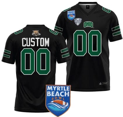 Custom Ohio Bobcats Jersey Name and Number 2023 Myrtle Beach Bowl Patch Football Black 8 Custom Ohio Bobcats Jersey Name and Number 2023 Myrtle Beach Bowl Patch Football Black