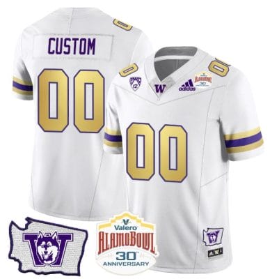 Custom Washington Huskies Jersey Name and Number Alamo Bowl Patch Football Husky Royalty