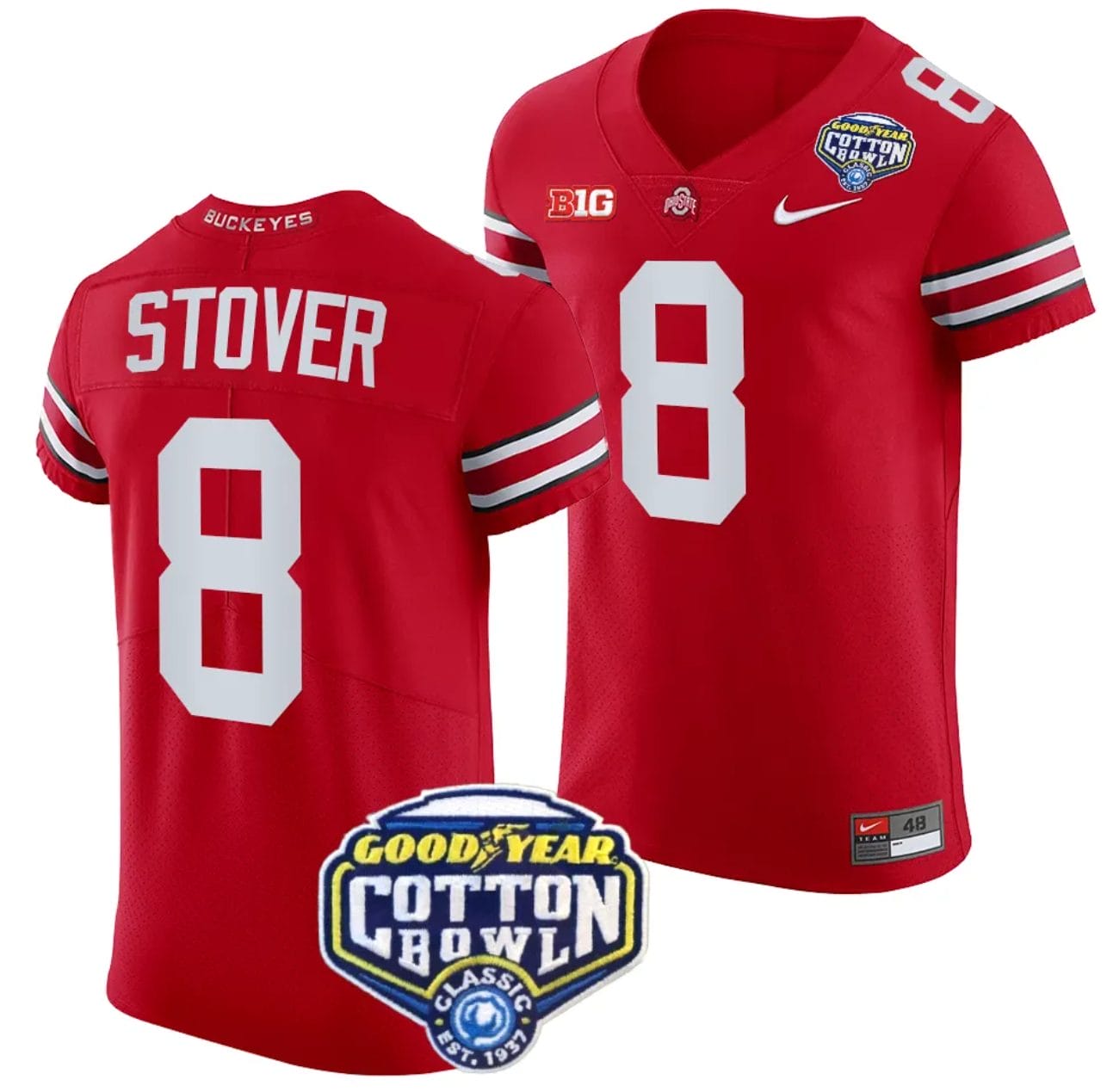 Cade Stover Jersey #8 Ohio State Buckeyes Cotton Bowl Patch 2023 Football Scarlet 1 Cade Stover Jersey #8 Ohio State Buckeyes Cotton Bowl Patch 2023 Football Scarlet