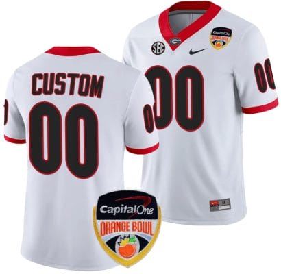 Custom Georgia Bulldogs Jersey Name and Number Orange Bowl Patch 2023 College Football White 8 Custom Georgia Bulldogs Jersey Name and Number Orange Bowl Patch 2023 College Football White