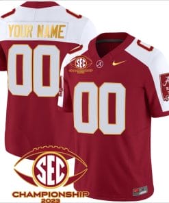 Custom Alabama Crimson Jersey Name and Number SEC Championship 2023 Patch Gold Crimson Alternate