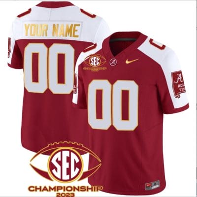 Custom Alabama Crimson Jersey Name and Number SEC Championship 2023 Patch Gold Crimson Alternate