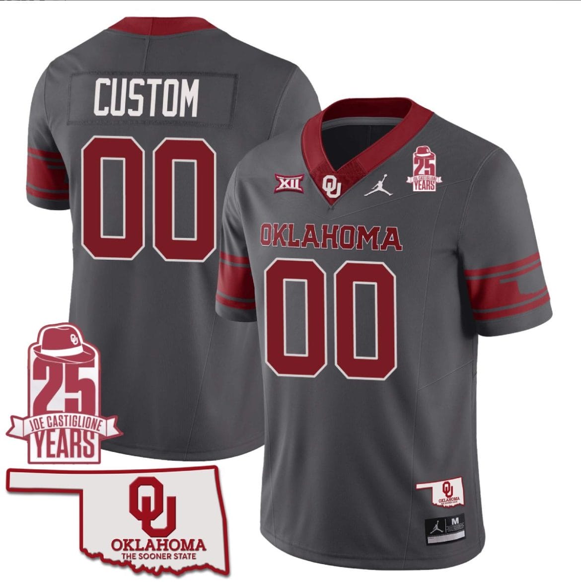 Custom Oklahoma Sooners Jersey Name and Number 25th Anniversary Patch Football Gray 1 Custom Oklahoma Sooners Jersey Name and Number 25th Anniversary Patch Football Gray
