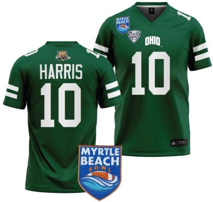 CJ Harris Jersey #10 Ohio Bobcats 2023 Myrtle Beach Bowl Patch College Football Green