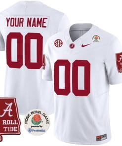 Custom Alabama Crimson Jersey Name and Number Rose Bowl Patch Football White